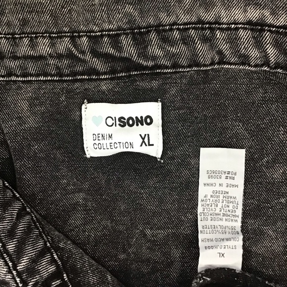 CI SONO WOMEN CUTE BLACK ACID WASH GOTH RAW HEM DEMIN STREET JACKET SIZE XL - Picture 7 of 7
